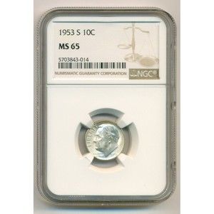 1953 S Roosevelt Dime MS65 NGC